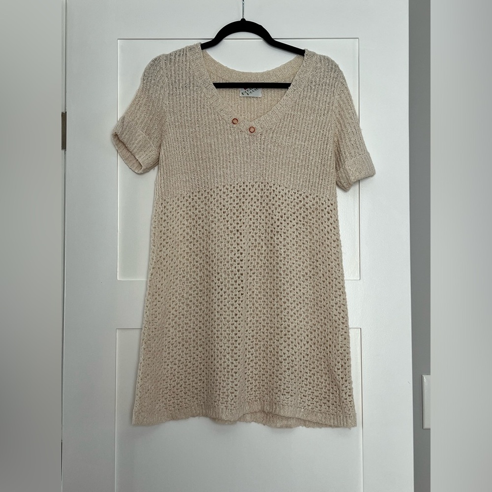 Vintage Herald House Crochet Knit Tunic Dress Boho Beach Coverup Small